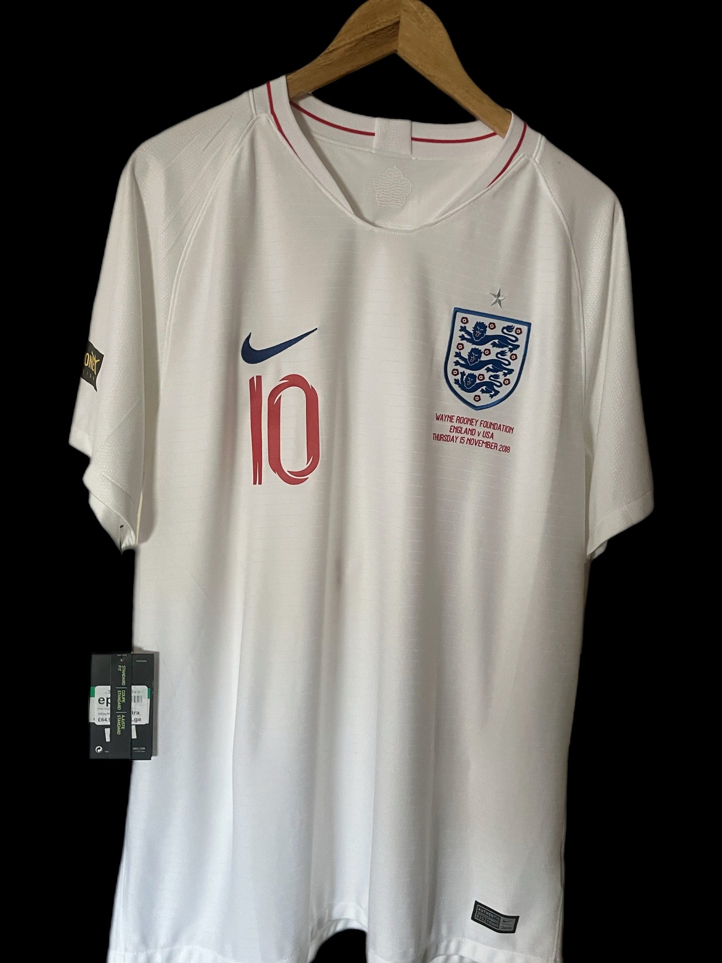 BNWT England 2018 Home Football Shirt Extra Large - Wayne Rooney - Testimonial Patches + Match Detail