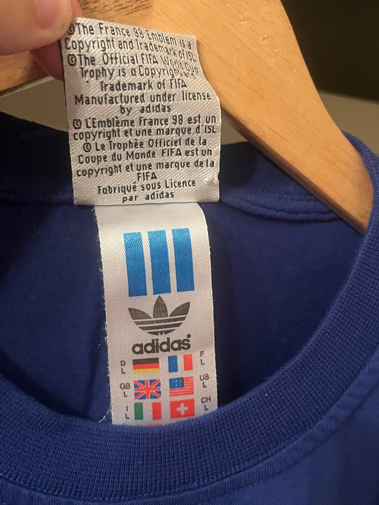 Italy 1998 World Cup Adidas T-Shirt Large - Fits Medium